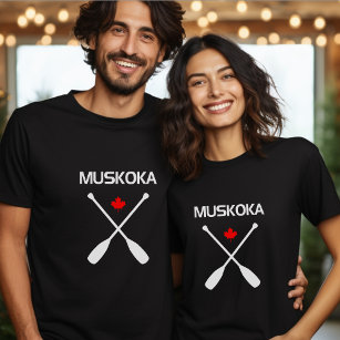 Muskoka Canada Crossed Paddle Oars Maple Leaf Dark T-Shirt