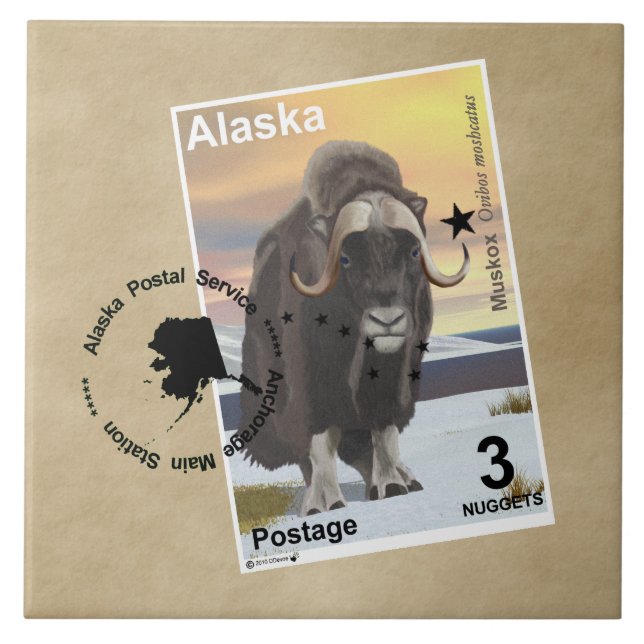Muskox Briefmarke Souvenir Fliese (Vorderseite)