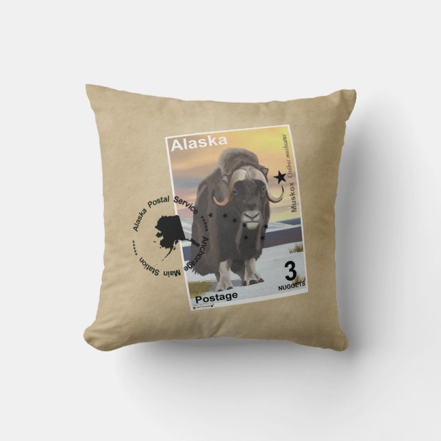 Muskox Briefmarke Souvenir Kissen (Vorderseite)