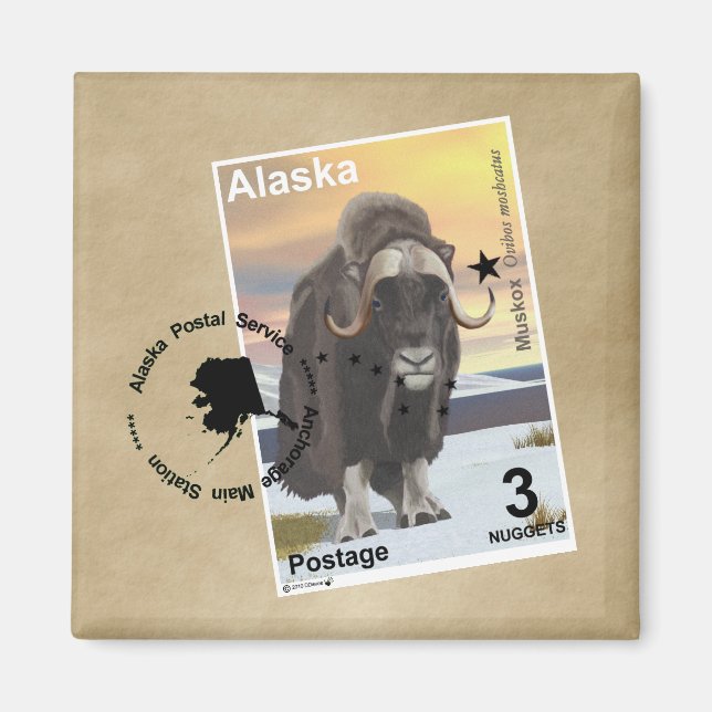 Muskox Briefmarke Souvenir Magnet (Vorne)