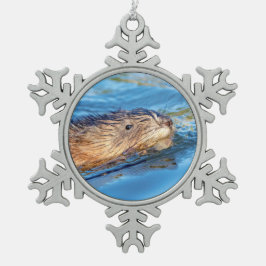 Muskrat in Vassar Farms Ökologische Reserve Schneeflocken Zinn-Ornament