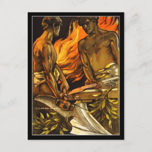 Muskuläre, hemmungslose Männer, die an einer Schmi Postkarte