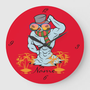 Muskulärer Schneemann Tropischer Urlaub Thunder_Co Große Wanduhr