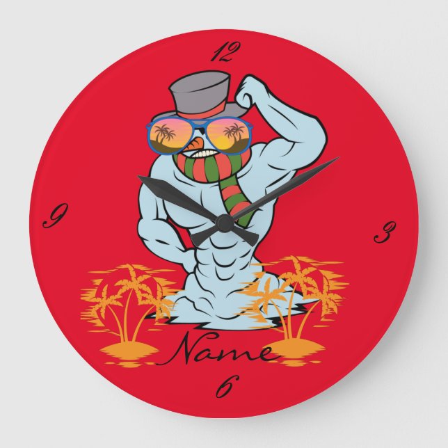 Muskulärer Schneemann Tropischer Urlaub Thunder_Co Große Wanduhr (Vorderseite)