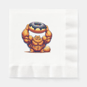 Muskulöse Katze hebt Donut Serviette
