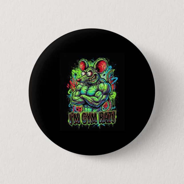 Muskulöser Fitnessstudio-Ratte Bodybuilder Graffit Button (Vorderseite)