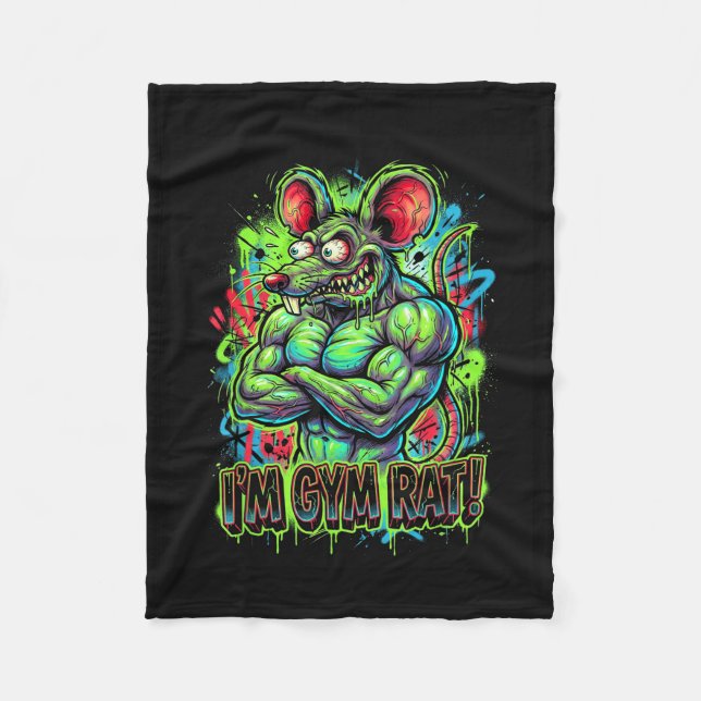 Muskulöser Fitnessstudio-Ratte Bodybuilder Graffit Fleecedecke (Vorderseite)