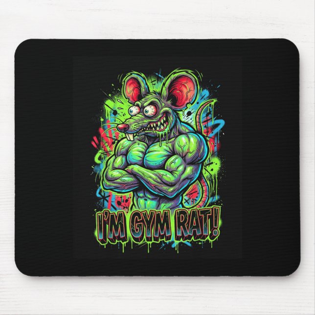 Muskulöser Fitnessstudio-Ratte Bodybuilder Graffit Mousepad (Vorne)