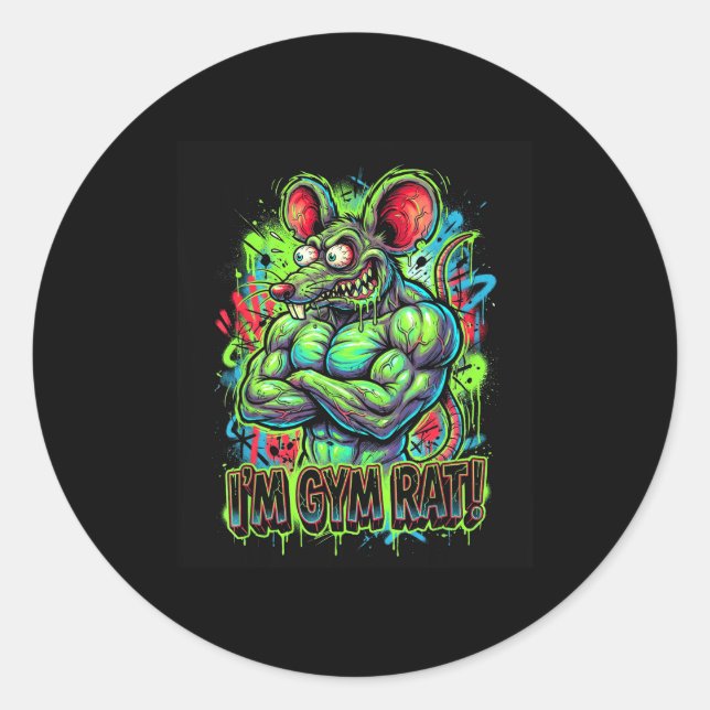 Muskulöser Fitnessstudio-Ratte Bodybuilder Graffit Runder Aufkleber (Vorderseite)