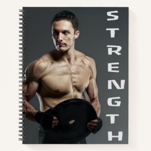 Muskulöser Mann Kraft Gewichte heben Fitnessstudio Notizbuch