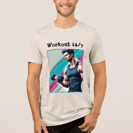 Muskulöser Mann mit einer Hantel Tri-Blend Shirt