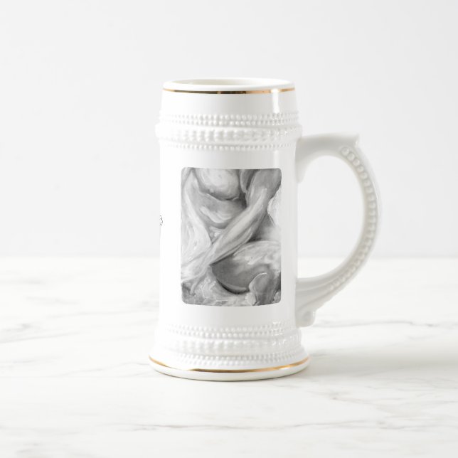Muskulöser männlicher Torso und Initialen Original Bierglas (Rechts)