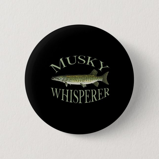 Musky Muskellunge Fisch Illustration Art Fischen Button (Vorderseite)