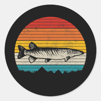 Musky Vintage Hecht Musky Angeln Männer Fischer Runder Aufkleber