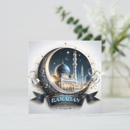 Muslim Golden Navy Blue Mosque Eid Mubarak Feiertagskarte