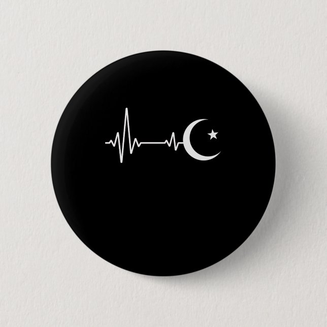 Muslim Islam Heartbeat Islamic Allah Mecca Hajj Gi Button (Vorderseite)