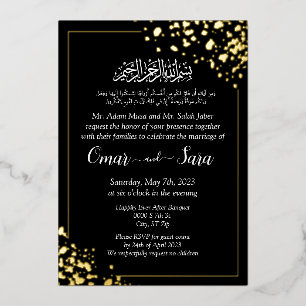 Muslim Islamische Moderne Hochzeit Schwarz Und Gol Folieneinladung