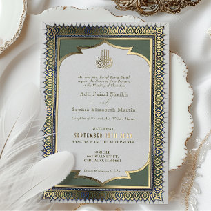 Muslim Smaragdgrün Gold Islamische Hochzeit Folieneinladung