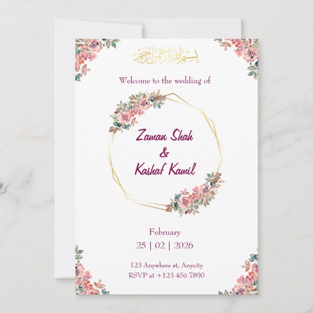 Muslim wedding invitation Floral Nikkah invitation Einladung (Vorderseite)