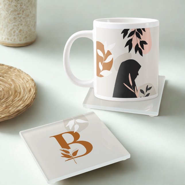 Muslim Woman Monogram Glass Coaster Boho Hijabi Glasuntersetzer (Von Creator hochgeladen)