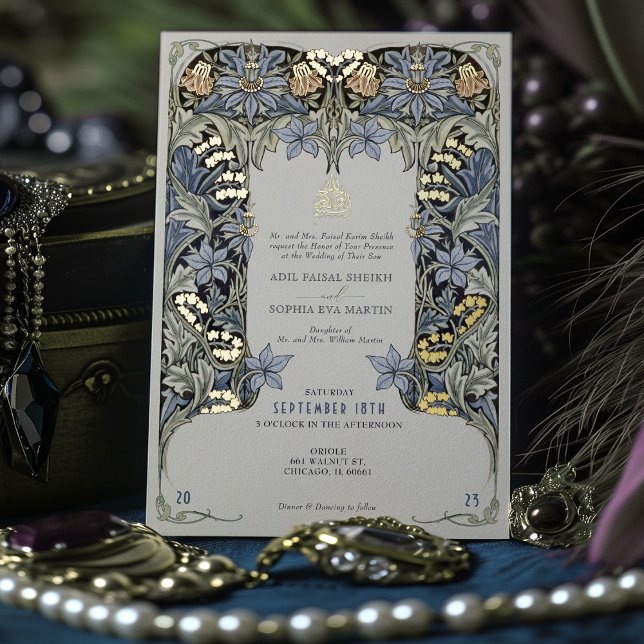 Muslime Hochzeit Columbine Morris Vintag Folieneinladung (Von Creator hochgeladen)