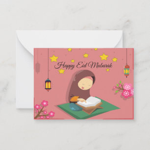 Muslimfrau liest Alquran Mitteilungskarte