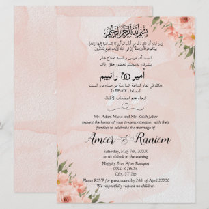 Muslimisch Arabisch Englisch Floral Rosa Aquarell Einladung