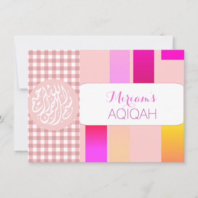 Muslimische Babymädchen Rosa aqiqah Islamische Einladung (Vorderseite)