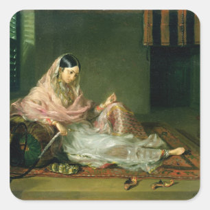 Muslimische Lady Reclining, 1789 (Öl auf Leinwand) Quadratischer Aufkleber