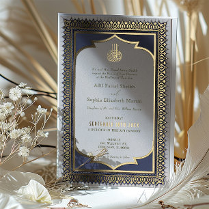 Muslimische Ornamental Gold Blue Islamic Foil Hoch Folieneinladung
