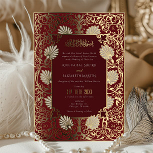 muslimische Red & Gold Foil Akzente Hochzeit Folieneinladung