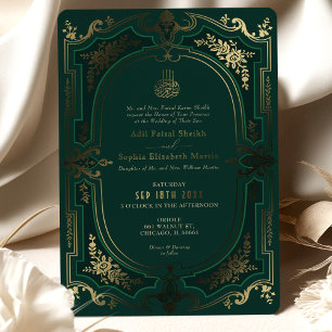 Muslimische Smaragd-Eleganz Goldfolie Hochzeit Folieneinladung