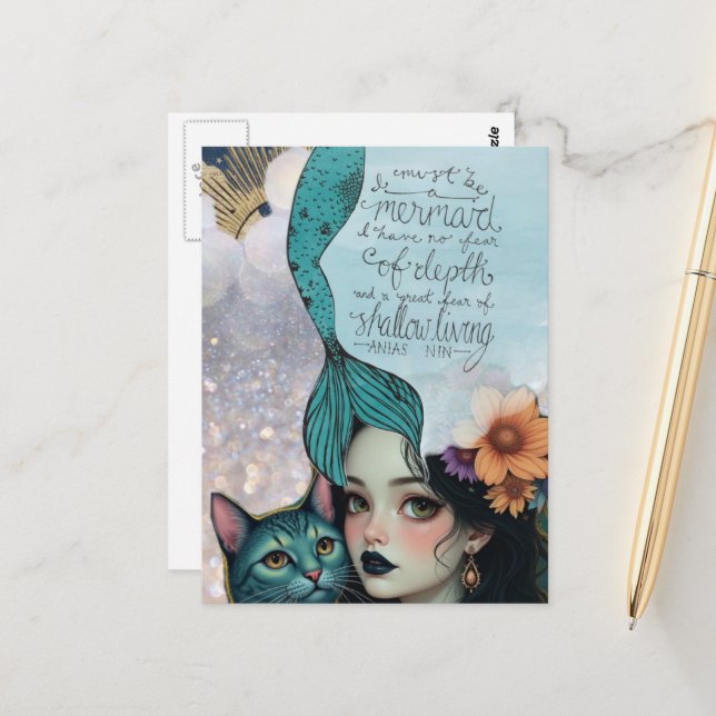 Must Be a Mermaid Mixed Media Collage Postkarte (Vorderseite/Rückseite Beispiel)