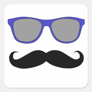 Mustache and Blue Sunglasses Spaß Quadratischer Aufkleber