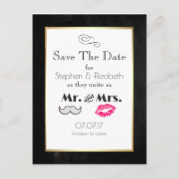 Mustache and Lips Mr. and Mrs Save the Date