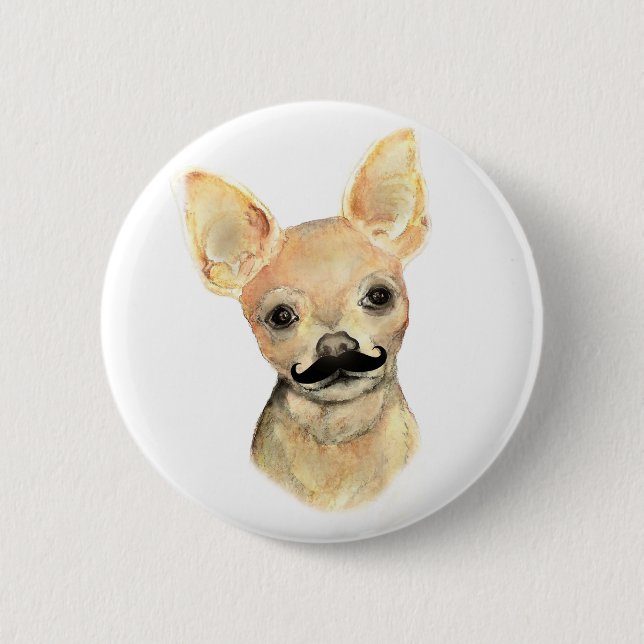Mustache auf einem Niedlichen Hunde Humor Button (Vorderseite)