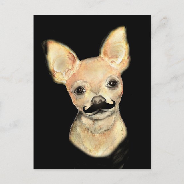 Mustache auf einem Niedlichen Hunde Humor Postkarte (Vorderseite)