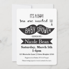 Mustache Baby Shower Black & White Einladungen