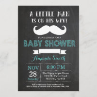 Mustache Baby Shower Einladung Aqua und Grau