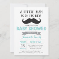 Mustache Baby Shower Einladung Aqua und Grau