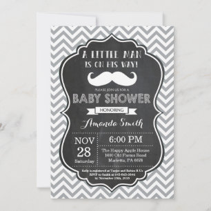 Mustache Baby Shower Einladung Black and Gray