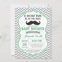 Mustache Baby Shower Einladung Grün und Grau