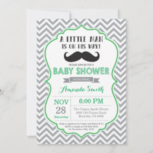 Mustache Baby Shower Einladung Grün und Grau
