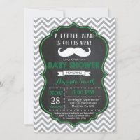 Mustache Baby Shower Einladung Grün und Grau