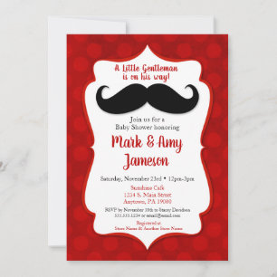 Mustache Baby Shower Einladung Little Man Red