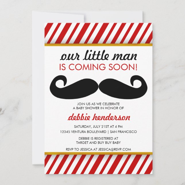 Mustache Babydusche Einladung (Vorderseite)
