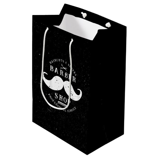 Mustache Barber Shop Barbershop Shopping Mittlere Geschenktüte (Vorderseite Schrägansicht)