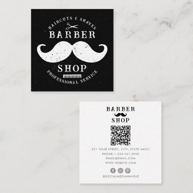 Mustache Barber Shop Modern Maskuline Friseursalon Quadratische Visitenkarte (Vorne/Hinten)