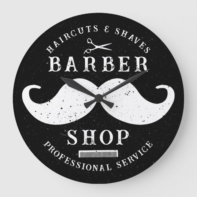 Mustache Barber Shop Modernes Friseursalon Barbers Große Wanduhr (Vorderseite)