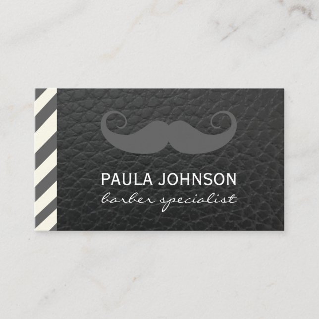 Mustache Barber Shop Pole Black Leather Visitenkarte (Vorderseite)